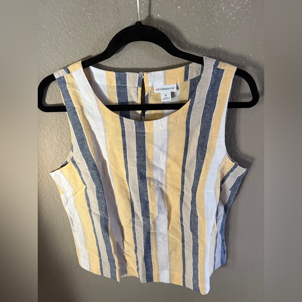 Liz Claiborne Women Top medium Soft Muted Striped Coastal Beachy Resort Vacay